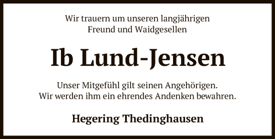 Todesanzeige von Ib Lund-Jensen von SYK