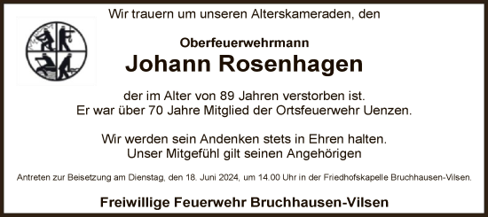 Todesanzeige von Johann Rosenhagen von SYK
