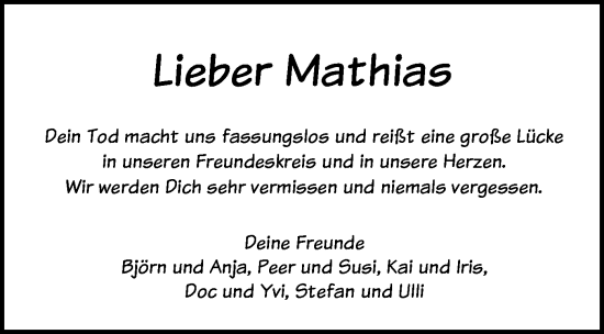 Todesanzeige von Mathias  von SYK