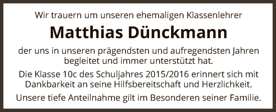 Todesanzeige von Matthias Dünckmann von SYK