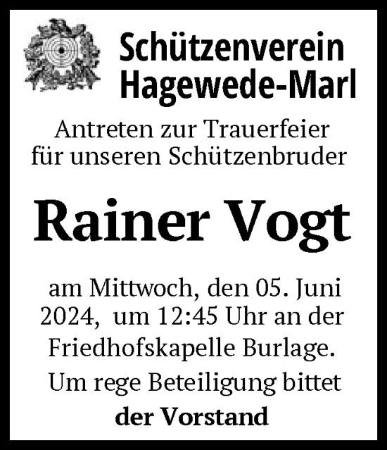 Todesanzeige von Rainer Vogt von SYK