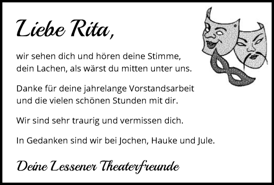 Todesanzeige von Rita  von SYK