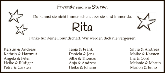 Todesanzeige von Rita  von SYK