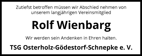 Todesanzeige von Rolf Wienbarg von SYK