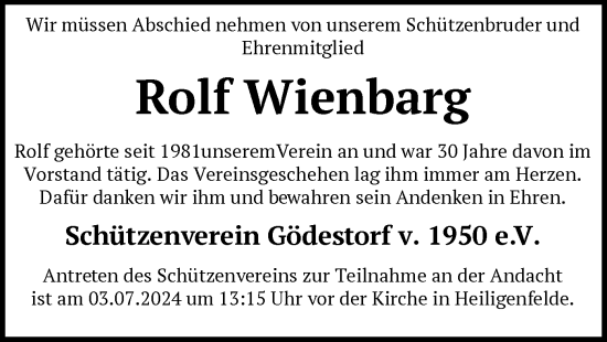 Todesanzeige von Rolf Wienbarg von SYK