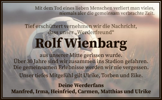 Todesanzeige von Rolf Wienbarg von SYK