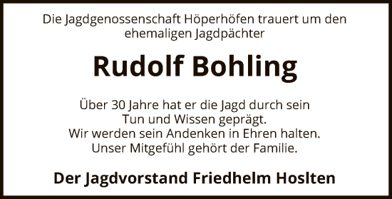 Todesanzeige von Rudolf Bohling von SYK