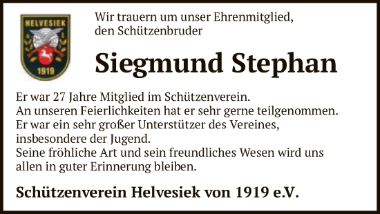 Todesanzeige von Siegmund Stephan von SYK