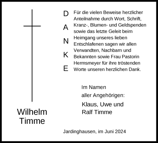 Todesanzeige von Wilhelm Timme von SYK