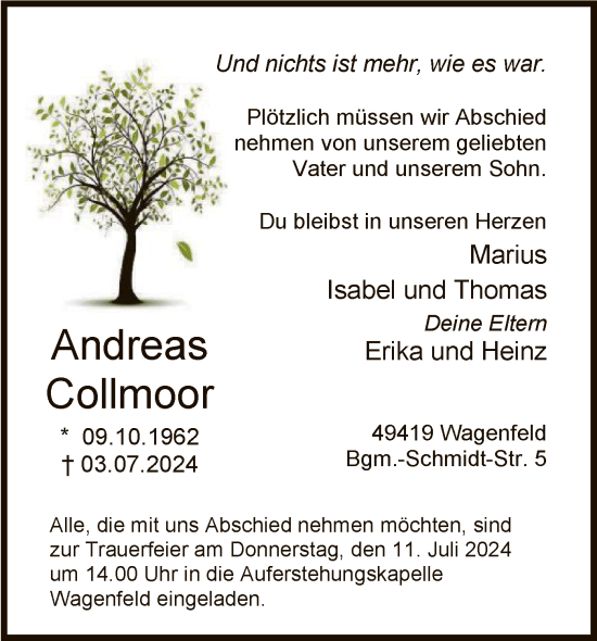 Todesanzeige von Andreas Collmoor von SYK