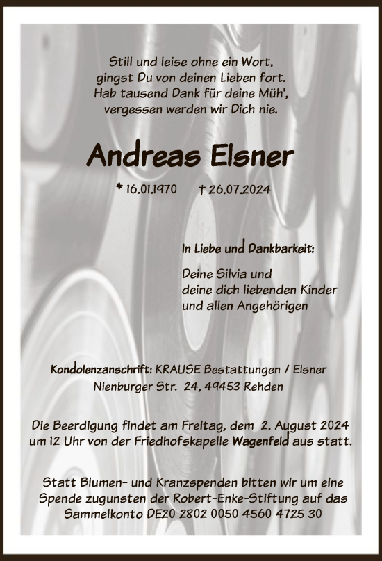 Todesanzeige von Andreas Elsner von SYK