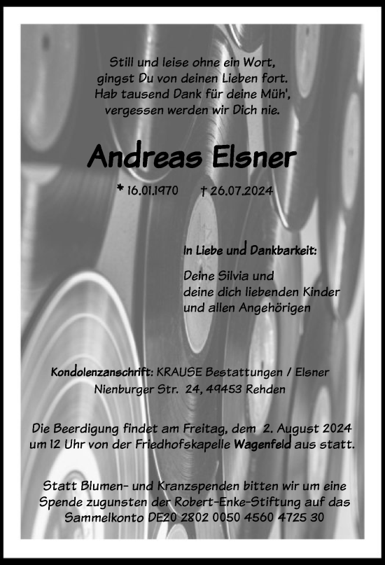Todesanzeige von Andreas Elsner von SYK