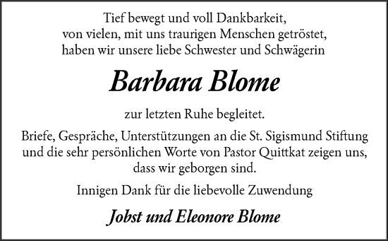 Todesanzeige von Barbara Blome von SYK