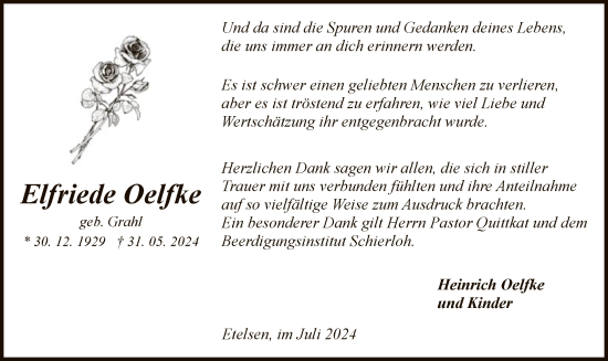 Todesanzeige von Elfriede Oelfke von SYK