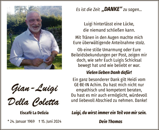 Todesanzeige von Gian-Luigi Della Coletta von SYK