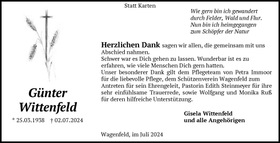 Todesanzeige von Günter Wittenfeld von SYK