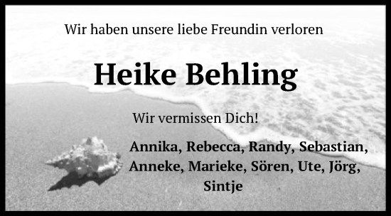 Todesanzeige von Heike Behling von SYK
