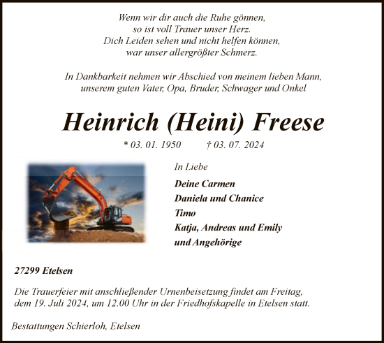 Todesanzeige von Heinrich Freese von SYK