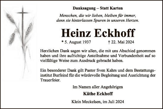 Todesanzeige von Heinz Eckhoff von SYK