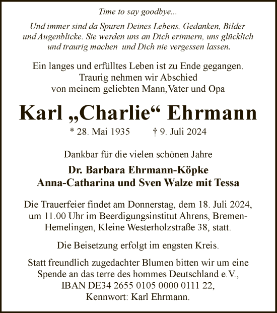 Todesanzeige von Karl Ehrmann von SYK