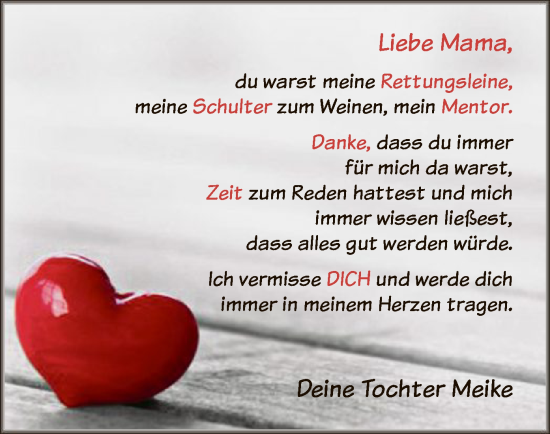 Todesanzeige von Liebe Mama  von SYK