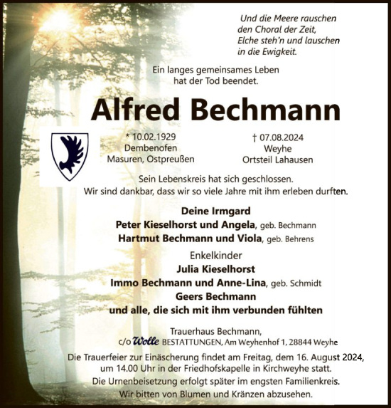 Todesanzeige von Alfred Bechmann von SYK