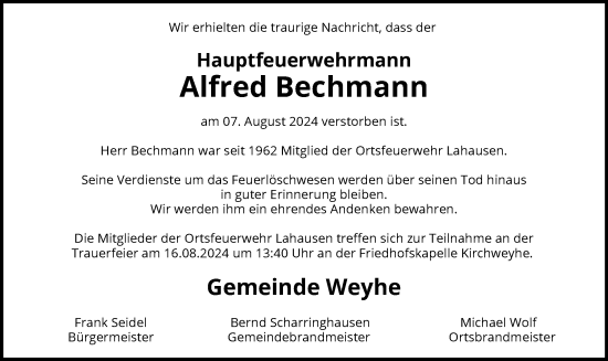 Todesanzeige von Alfred Bechmann von SYK