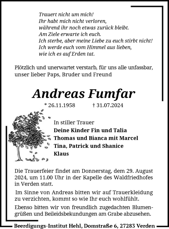 Todesanzeige von Andreas Fumfar von SYK