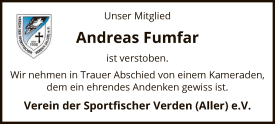 Todesanzeige von Andreas Fumfar von SYK
