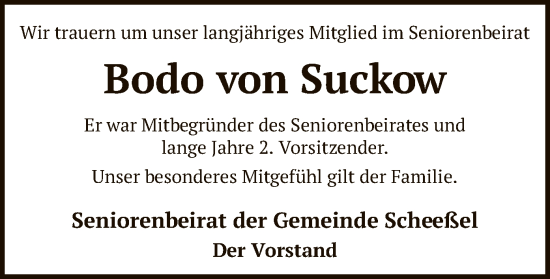 Todesanzeige von Bodo von Suckow von SYK