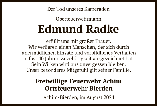 Todesanzeige von Edmund Radke von SYK