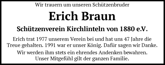 Todesanzeige von Erich Braun von SYK