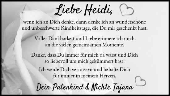 Todesanzeige von Heidi  von SYK