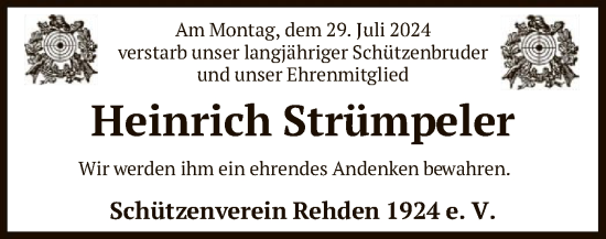 Todesanzeige von Heinrich Strümpeler von SYK