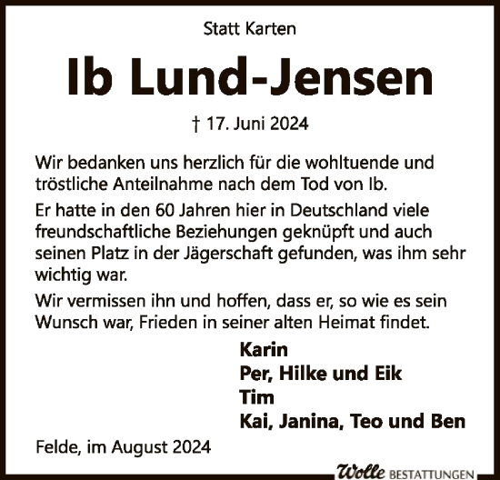 Todesanzeige von Ib Lund-Jensen von SYK