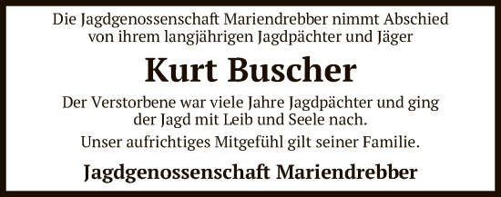 Todesanzeige von Kurt Buscher von SYK