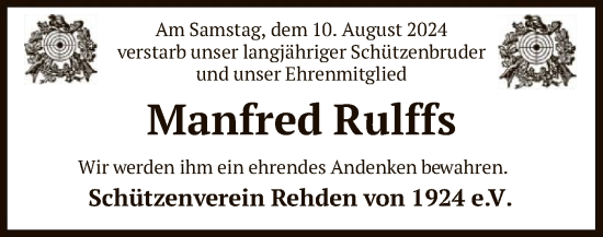 Todesanzeige von Manfred Rulffs von SYK