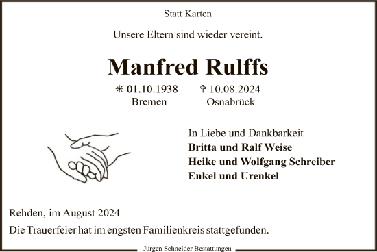 Todesanzeige von Manfred Rulffs von SYK