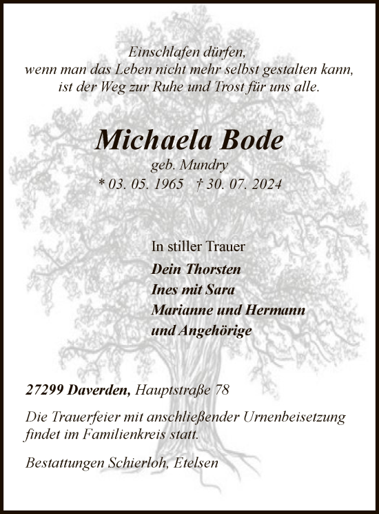 Todesanzeige von Michaela Bode von SYK