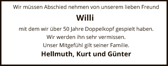 Todesanzeige von Willi  von SYK