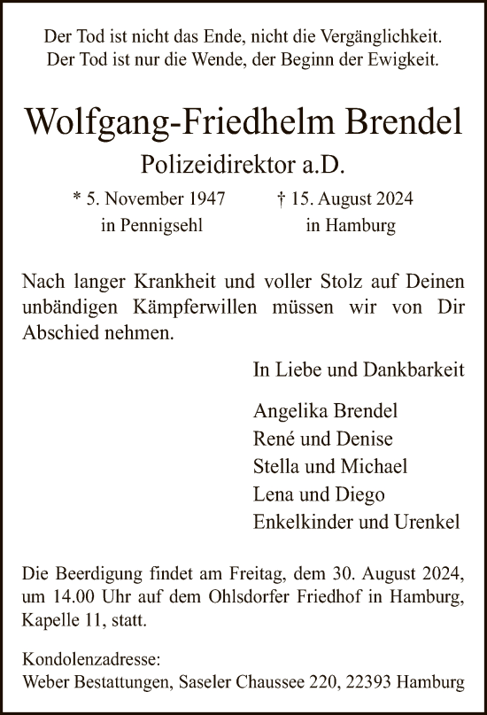 Todesanzeige von Wolfgang-Friedhelm Brendel von SYKSYK