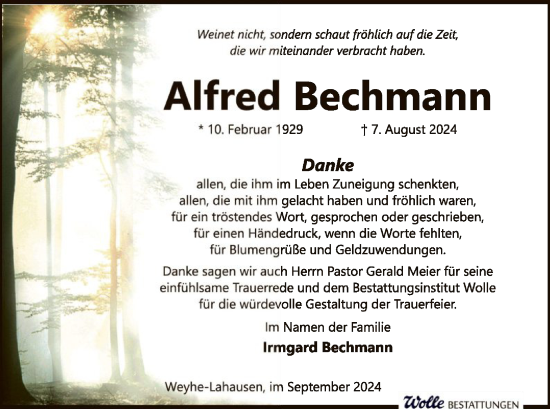 Todesanzeige von Alfred Bechmann von SYK