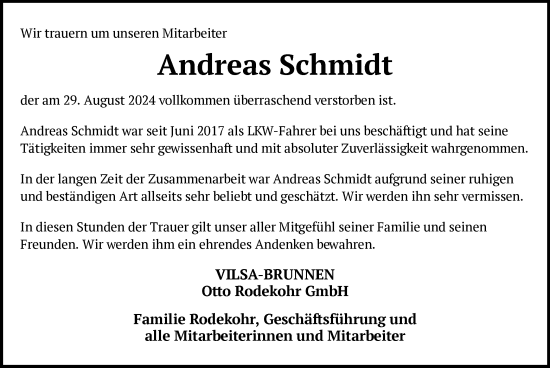 Todesanzeige von Andreas Schmidt von SYKSYK