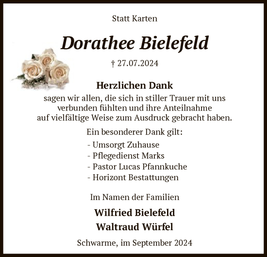 Todesanzeige von Dorathee Bielefeld von SYK