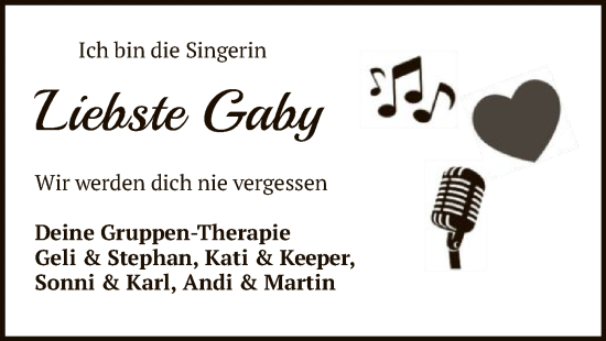 Todesanzeige von Gaby  von SYK