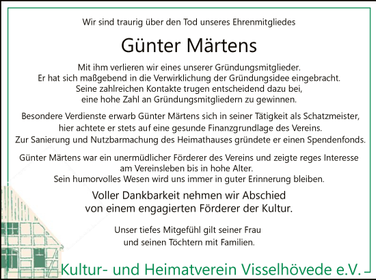 Todesanzeige von Günter Märtens von SYK
