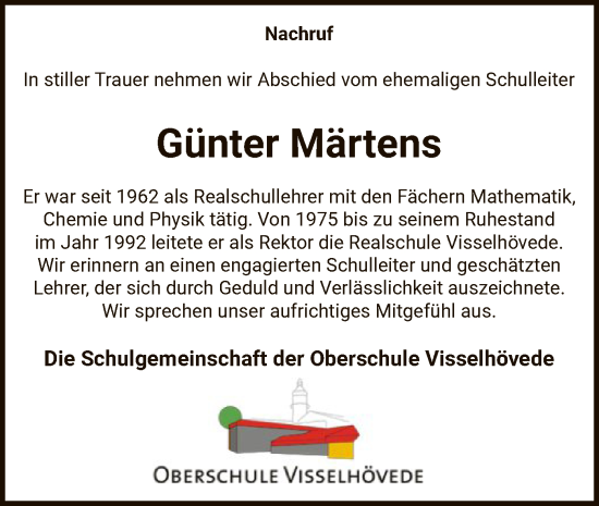 Todesanzeige von Günter Märtens von SYK