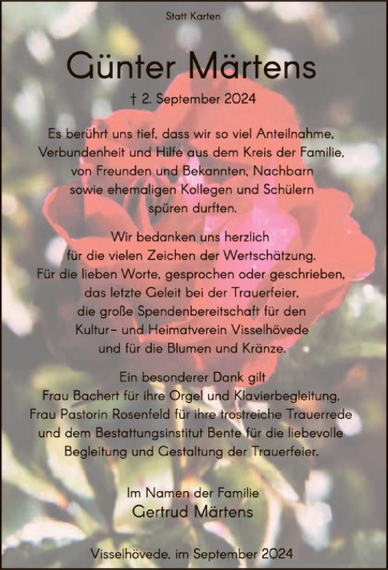 Todesanzeige von Günter Märtens von SYK