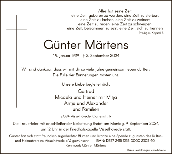 Todesanzeige von Günter Märtens von SYK