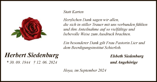 Todesanzeige von Herbert Siedenburg von SYK